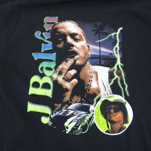 New J Balvin Tropical Hoodie Tour Concert Sweatshirt Black Reggaetón Lightning - Picture 1 of 4